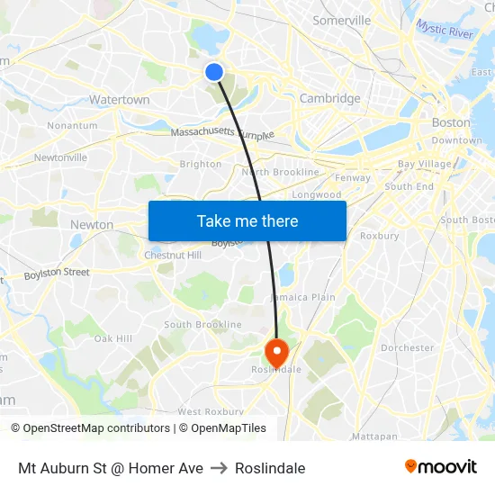 Mt Auburn St @ Homer Ave to Roslindale map