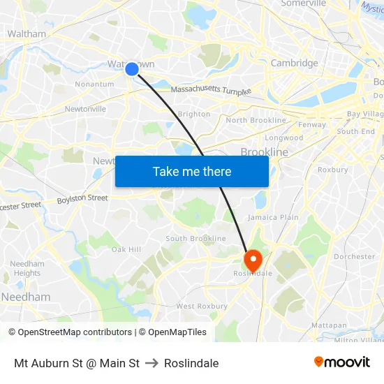 Mt Auburn St @ Main St to Roslindale map