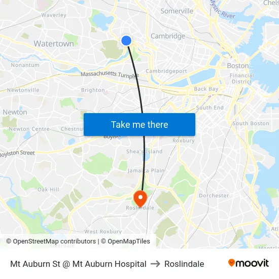Mt Auburn St @ Mt Auburn Hospital to Roslindale map