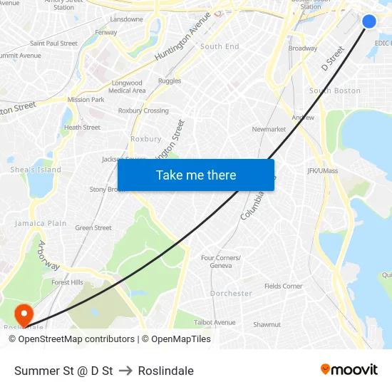 Summer St @ D St to Roslindale map