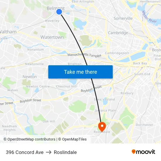 396 Concord Ave to Roslindale map