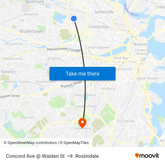 Concord Ave @ Walden St to Roslindale map
