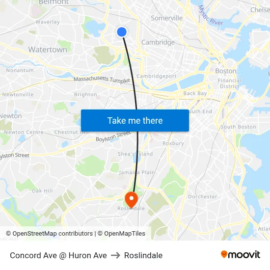 Concord Ave @ Huron Ave to Roslindale map