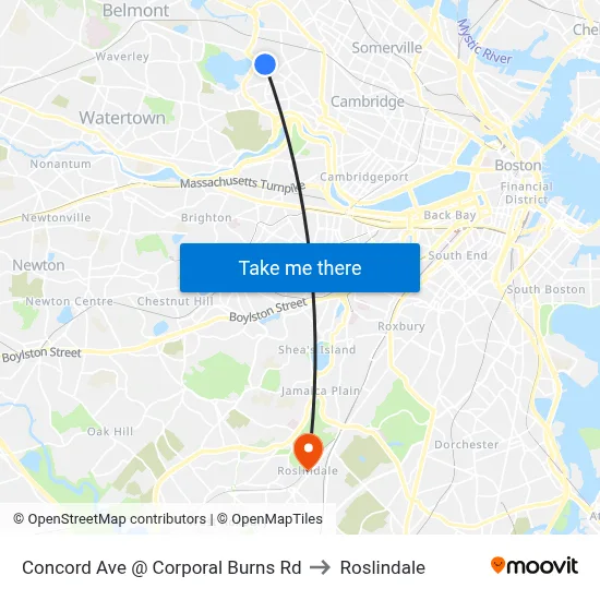 Concord Ave @ Corporal Burns Rd to Roslindale map