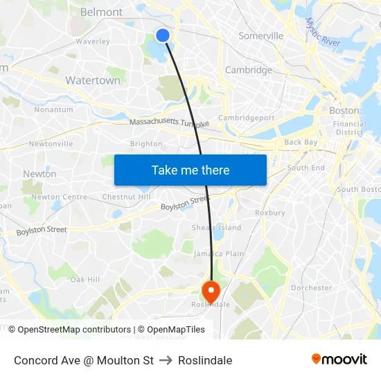 Concord Ave @ Moulton St to Roslindale map