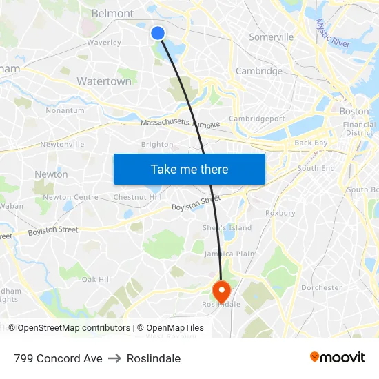 799 Concord Ave to Roslindale map