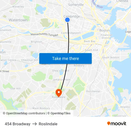 454 Broadway to Roslindale map