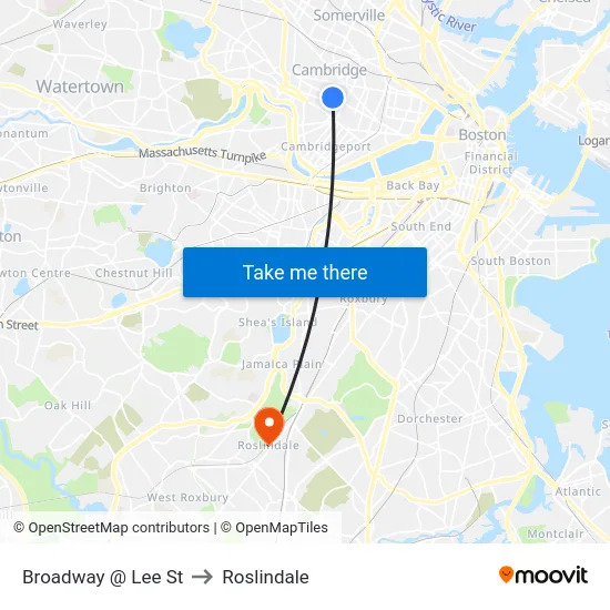 Broadway @ Lee St to Roslindale map