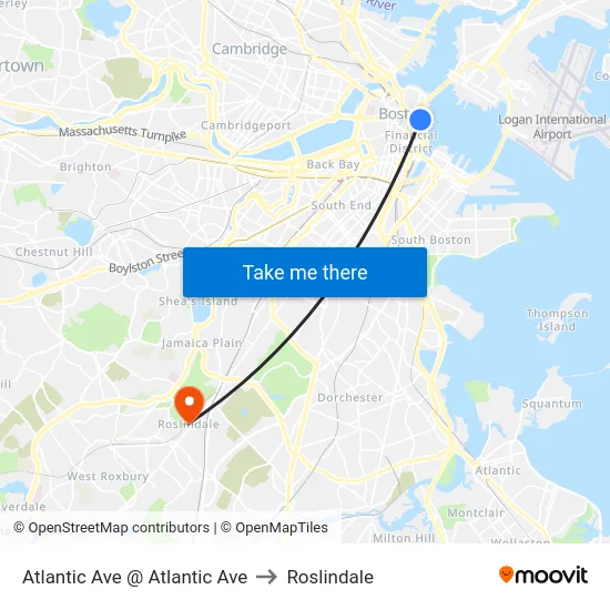 Atlantic Ave @ Atlantic Ave to Roslindale map
