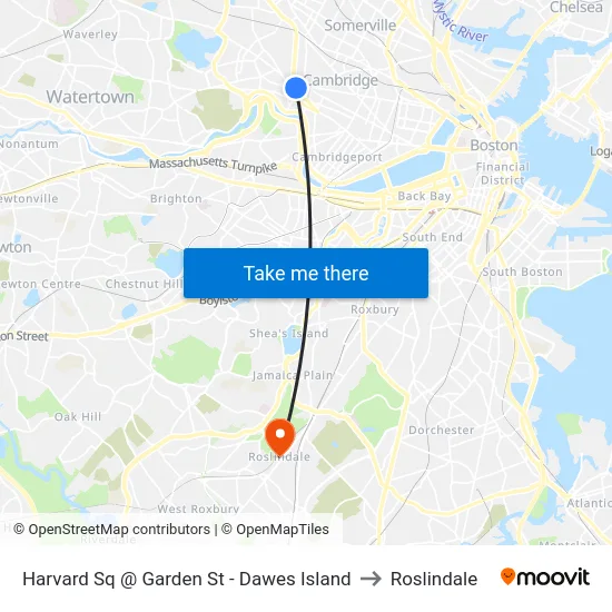 Harvard Sq @ Garden St - Dawes Island to Roslindale map