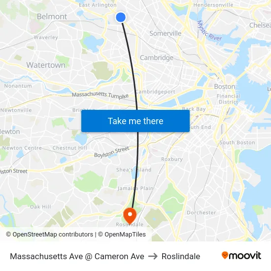 Massachusetts Ave @ Cameron Ave to Roslindale map