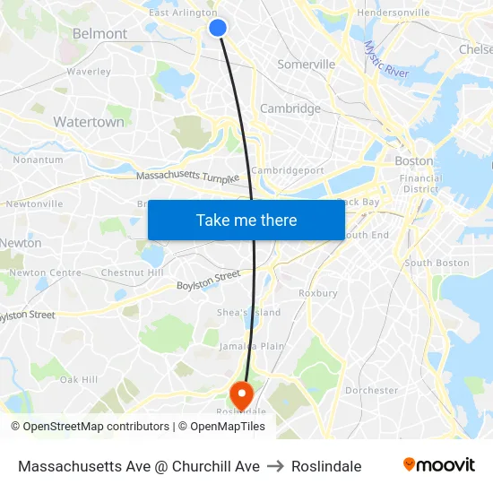 Massachusetts Ave @ Churchill Ave to Roslindale map