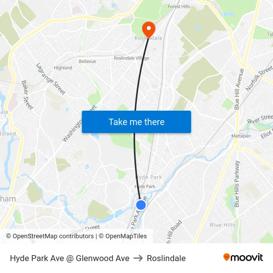 Hyde Park Ave @ Glenwood Ave to Roslindale map