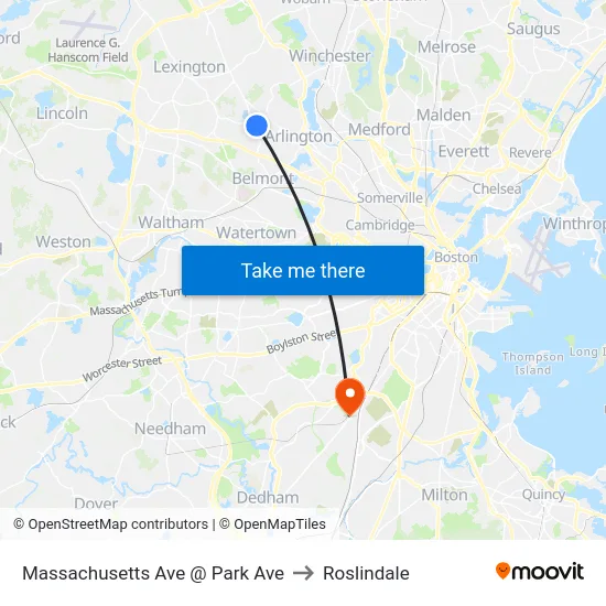 Massachusetts Ave @ Park Ave to Roslindale map