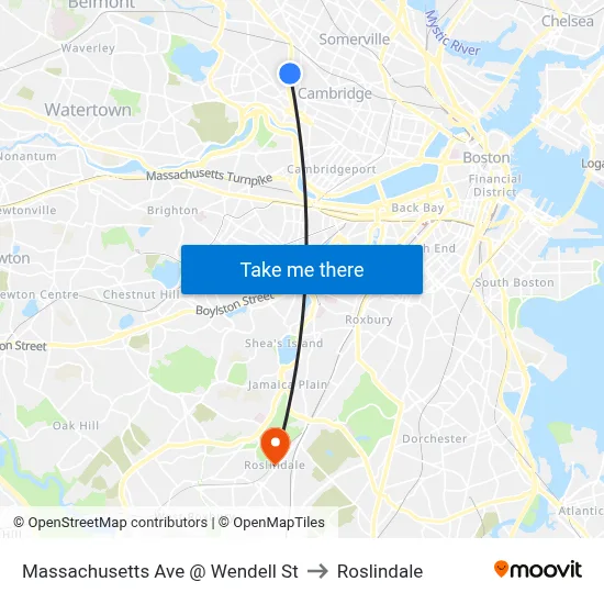 Massachusetts Ave @ Wendell St to Roslindale map