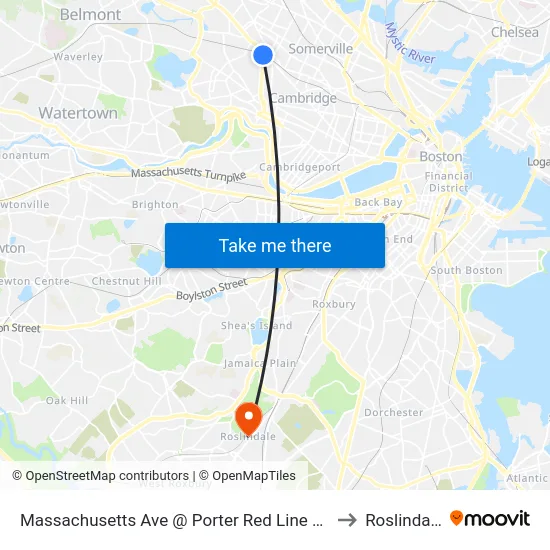 Massachusetts Ave @ Porter Red Line Sta to Roslindale map