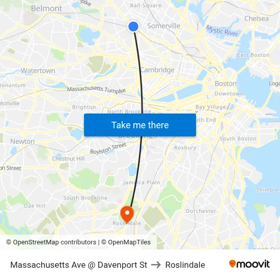 Massachusetts Ave @ Davenport St to Roslindale map