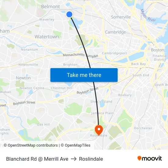 Blanchard Rd @ Merrill Ave to Roslindale map