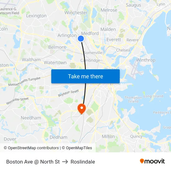 Boston Ave @ North St to Roslindale map
