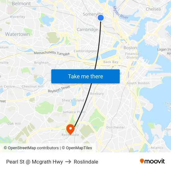 Pearl St @ Mcgrath Hwy to Roslindale map