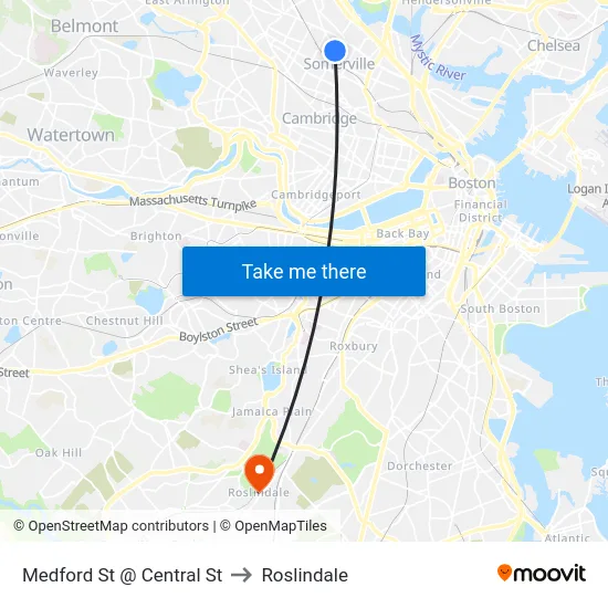 Medford St @ Central St to Roslindale map