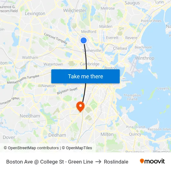 Boston Ave @ College St - Green Line to Roslindale map