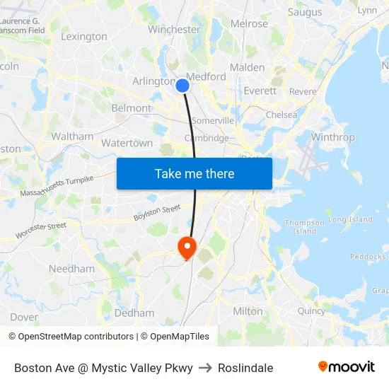 Boston Ave @ Mystic Valley Pkwy to Roslindale map