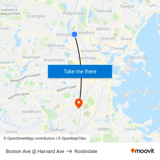 Boston Ave @ Harvard Ave to Roslindale map