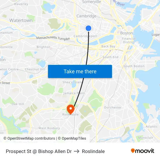 Prospect St @ Bishop Allen Dr to Roslindale map
