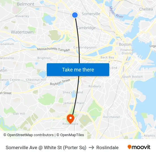 Somerville Ave @ White St (Porter Sq) to Roslindale map