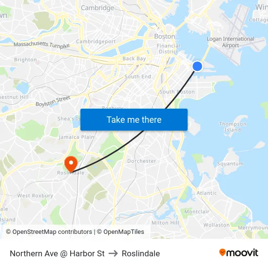 Northern Ave @ Harbor St to Roslindale map