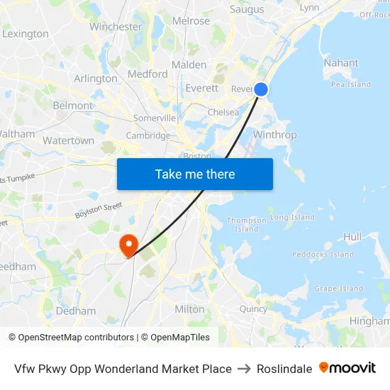 Vfw Pkwy Opp Wonderland Market Place to Roslindale map