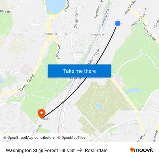 Washington St @ Forest Hills St to Roslindale map
