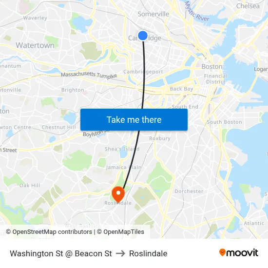 Washington St @ Beacon St to Roslindale map