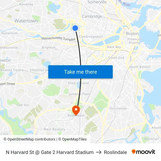 N Harvard St @ Gate 2 Harvard Stadium to Roslindale map
