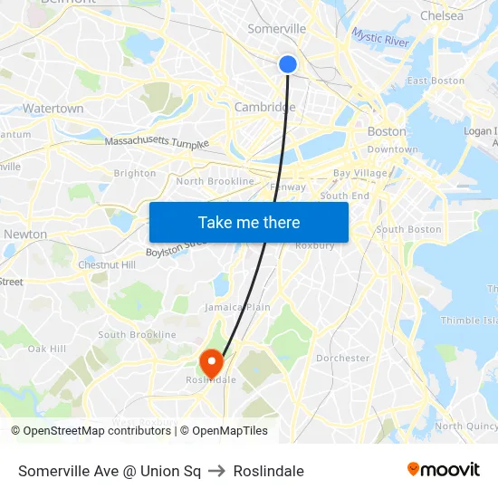 Somerville Ave @ Union Sq to Roslindale map