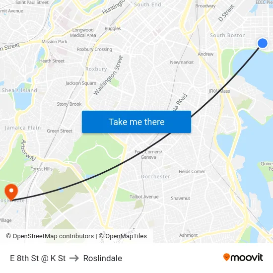 E 8th St @ K St to Roslindale map