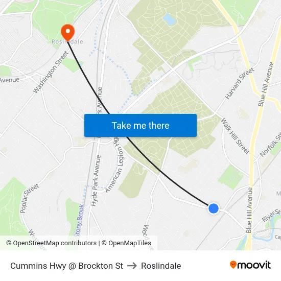 Cummins Hwy @ Brockton St to Roslindale map