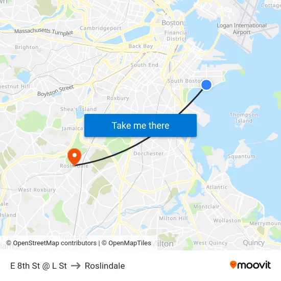 E 8th St @ L St to Roslindale map