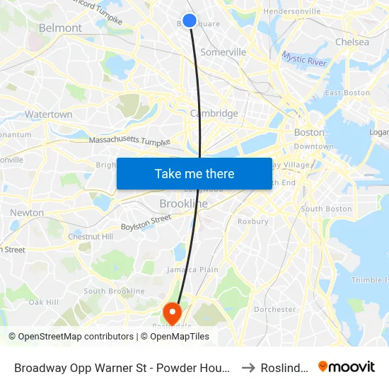 Broadway Opp Warner St - Powder House Sq to Roslindale map