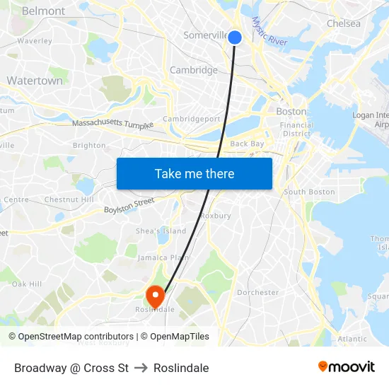 Broadway @ Cross St to Roslindale map