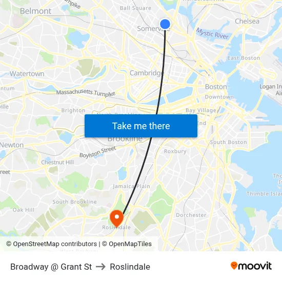 Broadway @ Grant St to Roslindale map
