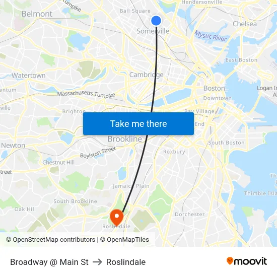 Broadway @ Main St to Roslindale map