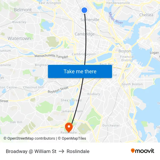 Broadway @ William St to Roslindale map