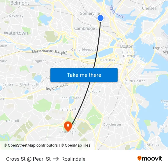 Cross St @ Pearl St to Roslindale map