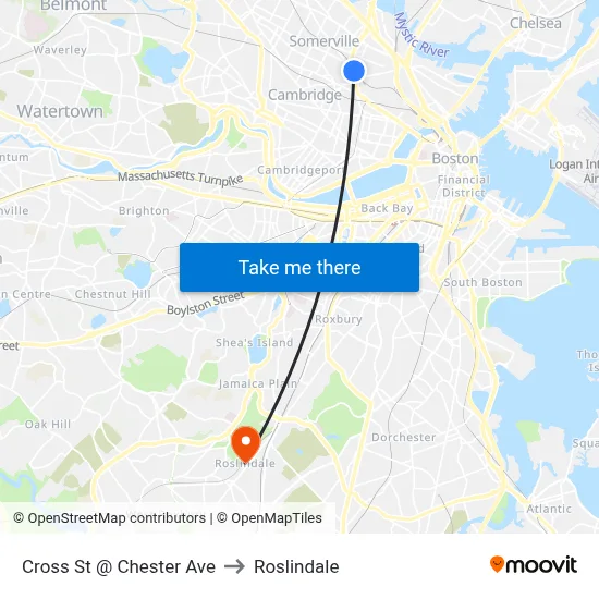 Cross St @ Chester Ave to Roslindale map