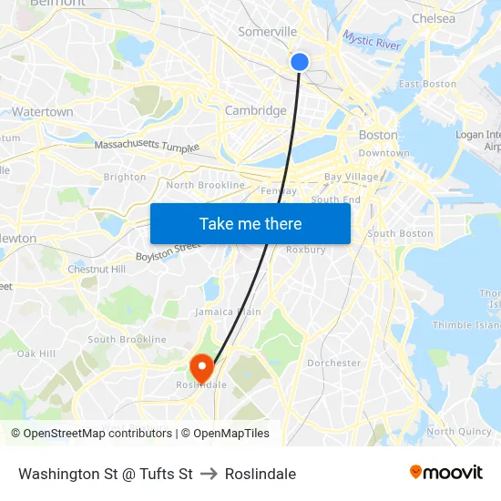 Washington St @ Tufts St to Roslindale map