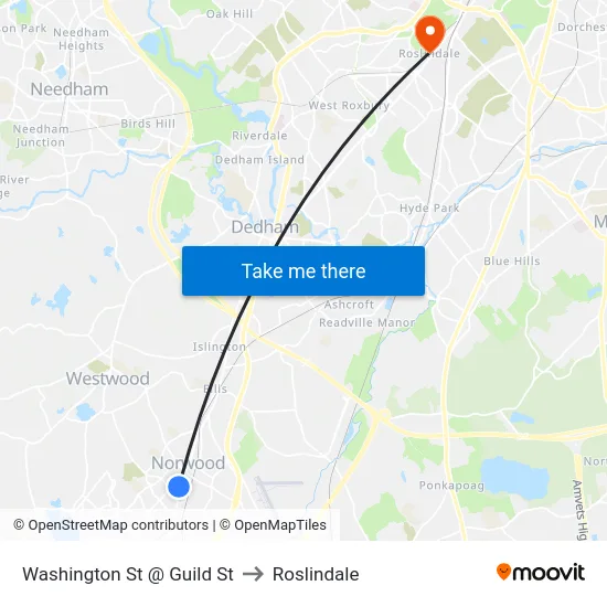 Washington St @ Guild St to Roslindale map