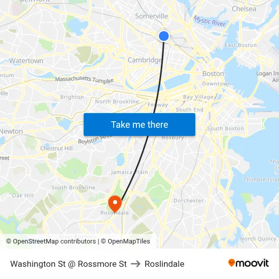 Washington St @ Rossmore St to Roslindale map