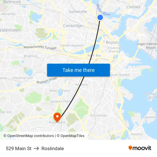 529 Main St to Roslindale map